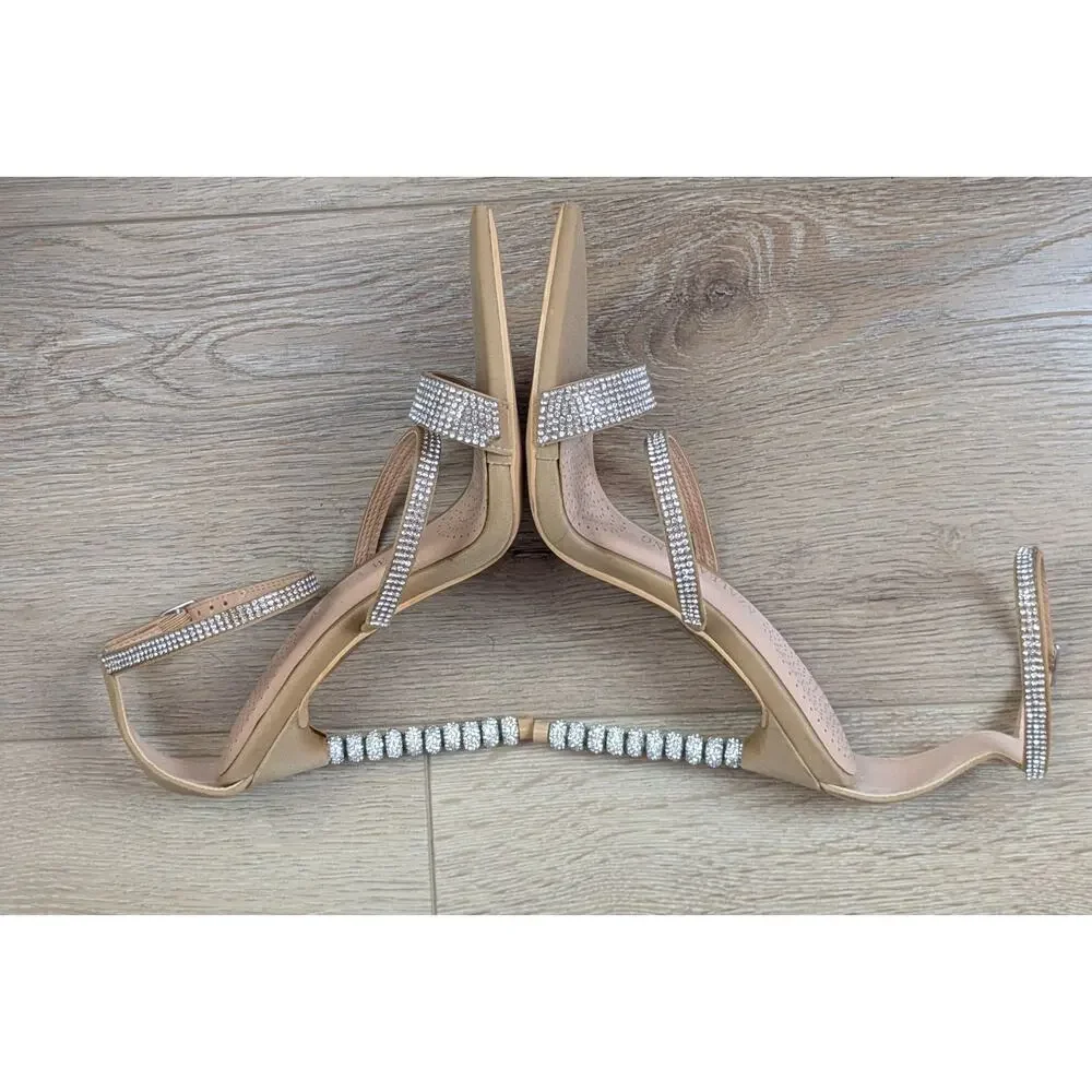 Azalea Wang Galaxy Heels 6 Nude Strappy Rhinestone Wrapped Stiletto Dressy NEW